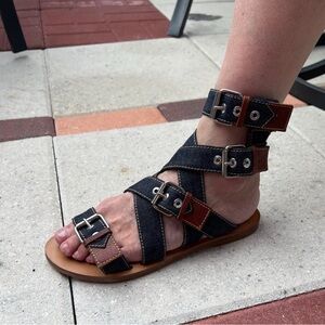 STUDIO POLLINI Sandals shoes denim gladiators women sz 7